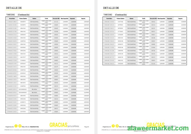 Spain Masmovil internet utility  bill Word and PDF formats, 6 pages.